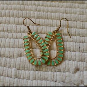 Gold and Green Dangle Earrings